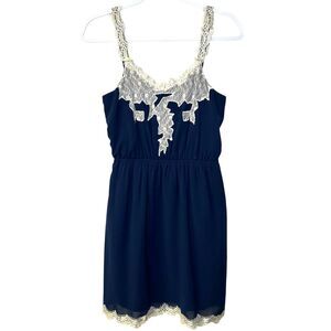 YA Los Angeles navy blue slip dress cream coquette lace fairy core Medium